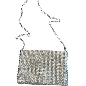 Chelsea28 Woven Clutch / Crossbody Bag in Cream and Silver with Removable Chain